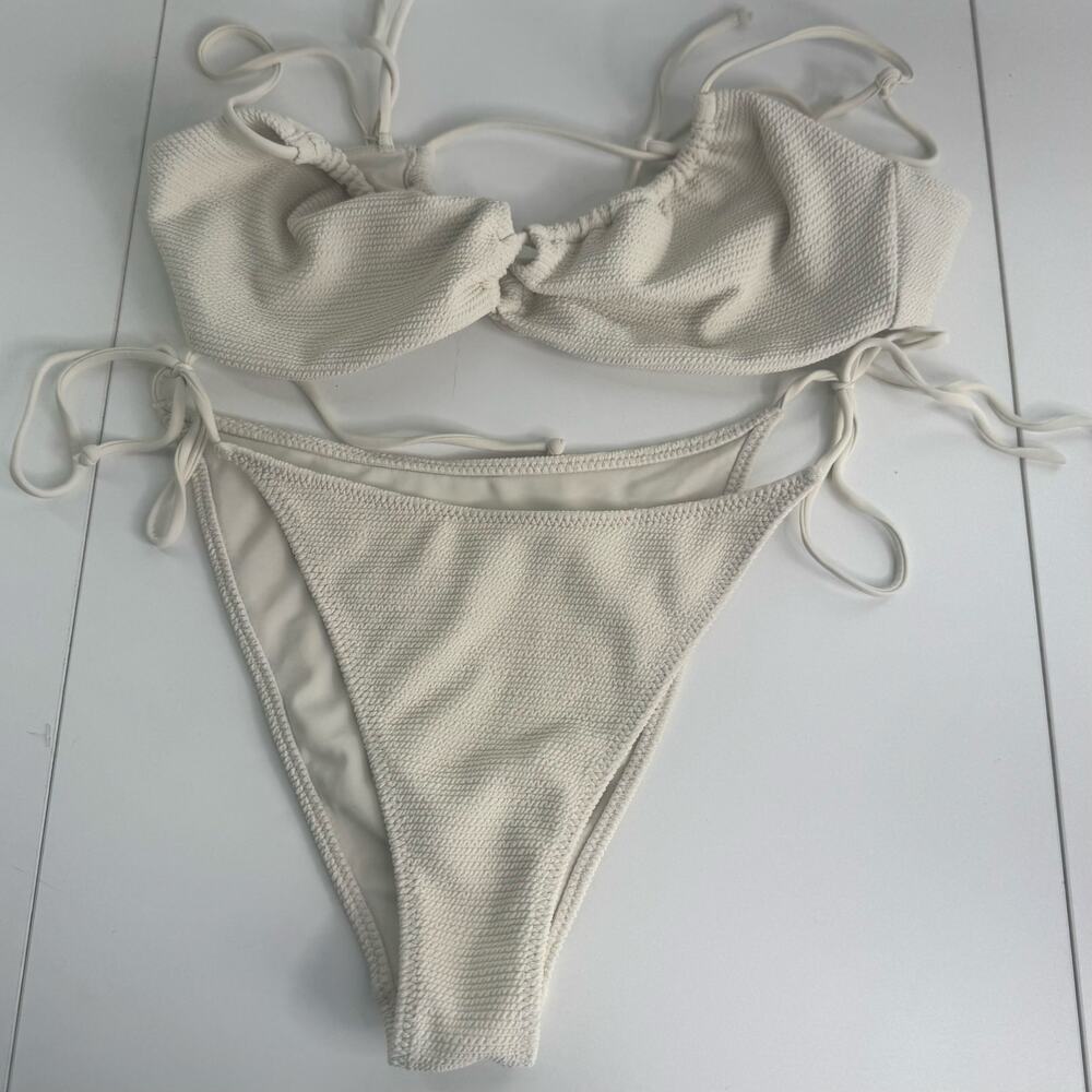 PacSun Off White  Ribbed Square Neck Bikini Swim Top Wide Strap Size Medium